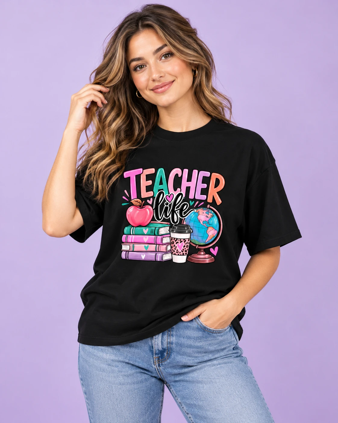 Camiseta Negra Teacher Life para Maestras - Image 2
