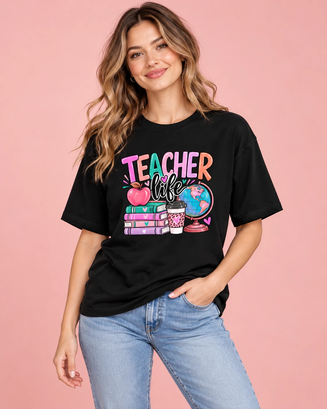 Camiseta Negra Teacher Life para Maestras - Image 3