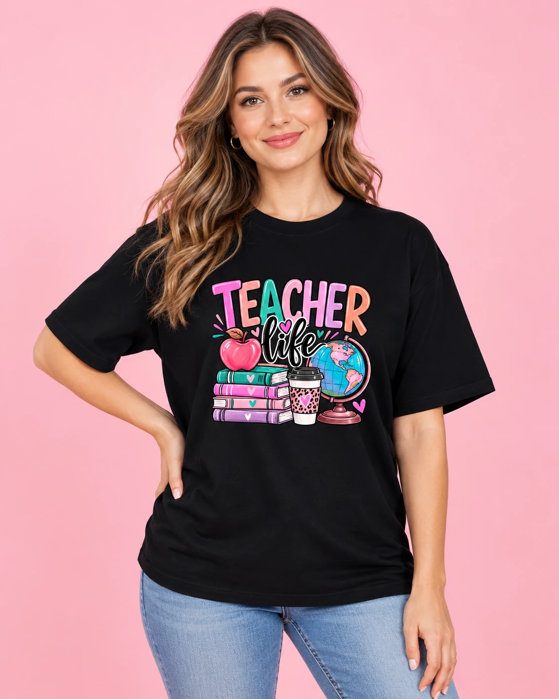 Camiseta Negra Teacher Life para Maestras
