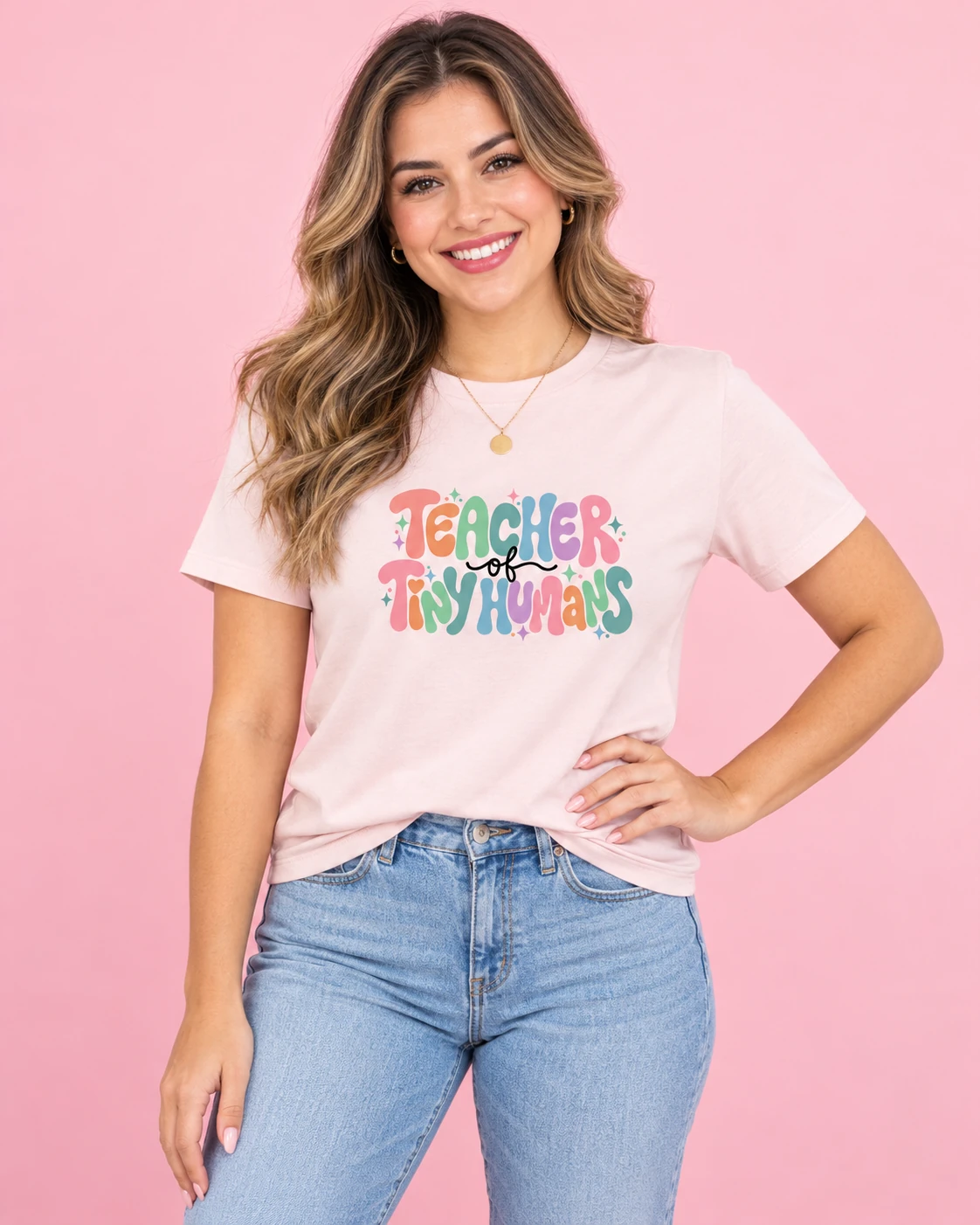 Camiseta Rosa Teacher of Tiny Humans para Maestras