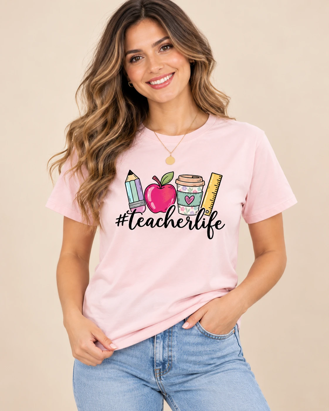 Camiseta Rosa #TeacherLife para Maestras - Image 4