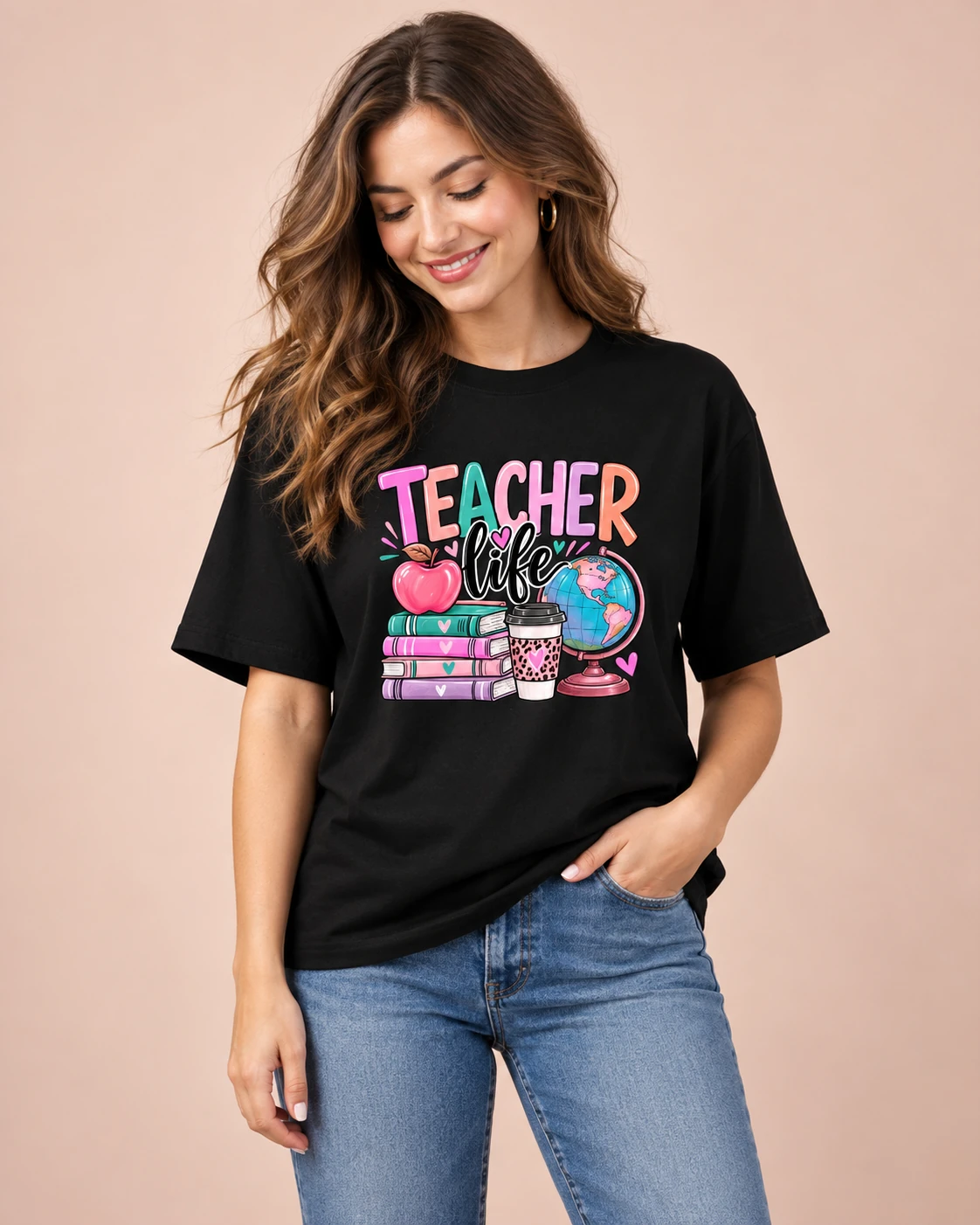 Camiseta Negra Teacher Life para Maestras - Image 4